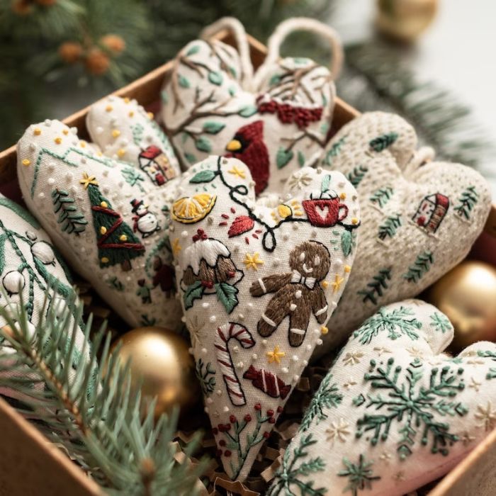 Ornamenti natalizi ricamati a mano