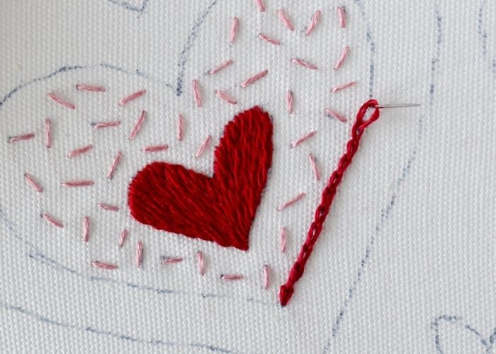 Chain stitch heart embroidery